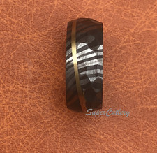 Handmade Damascus Steel Ring Brass Slanted Line Men Wedding Ring 8mm Damascus