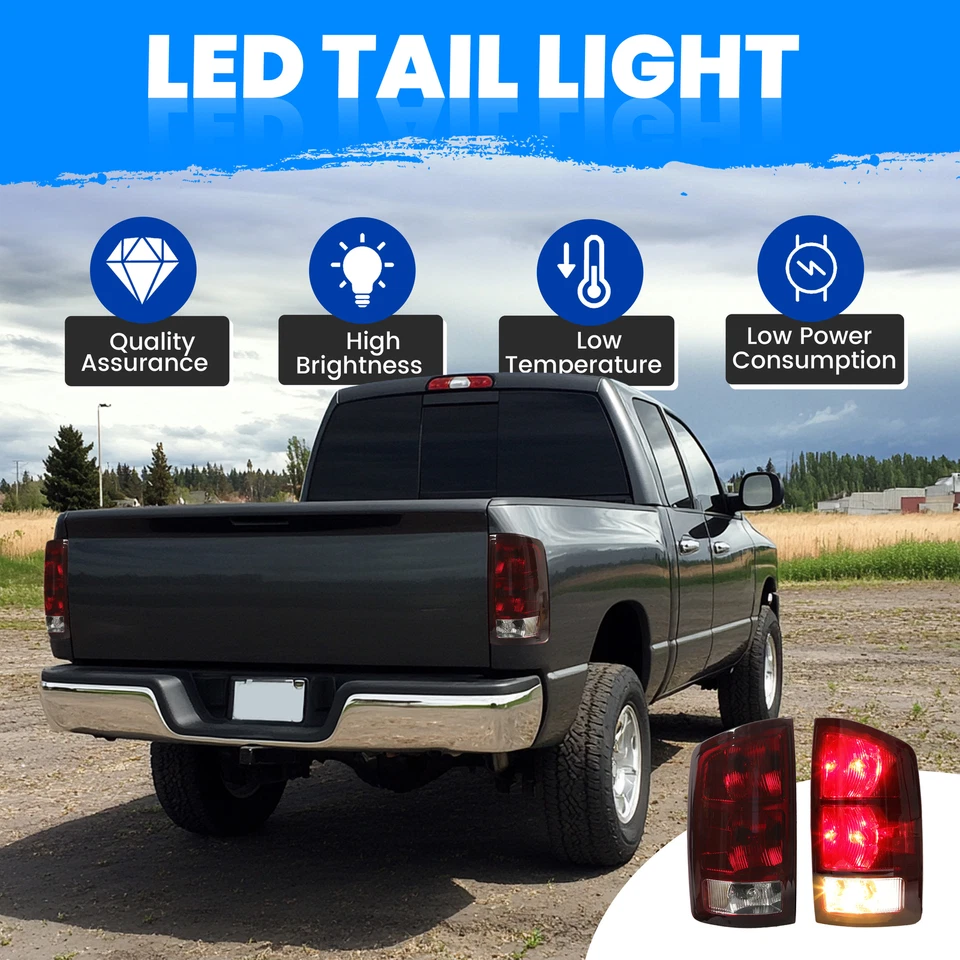 Pair Red Smoked Tail Lights w/Bulbs For 2002-2006 Dodge Ram 1500 03-06 2500 3500 - Image 4 of 4