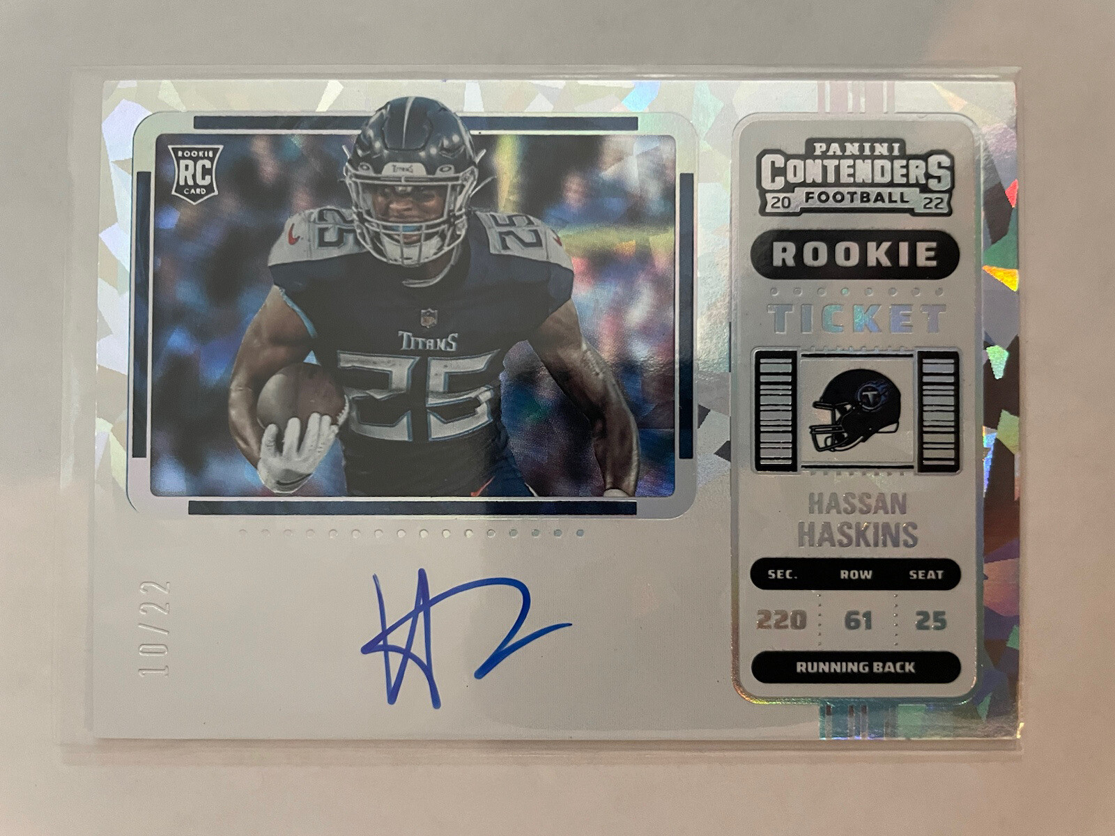 2022 Contenders Hassan Haskins Cracked Ice Rookie Ticket Variation Auto /22 RC