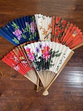 Vintage Chinese Water Color Hand Painted Fan Bamboo Fram 15"x20" Signed