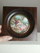 Tableau miniature peinte, scène romantique, d'après Boucher, signé