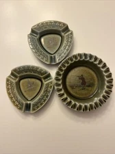 Vintage (3) Irish Porcelain Duck And Hunting Green Ashtray