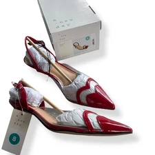 A New Day Women's 8 Eleanor Red Pointed Toe Slingback Kitten Heel Patent Leather