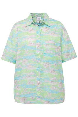 Studio Untold große Größen Hemdbluse S türkis Hawaiihemd oversized Alloverprint