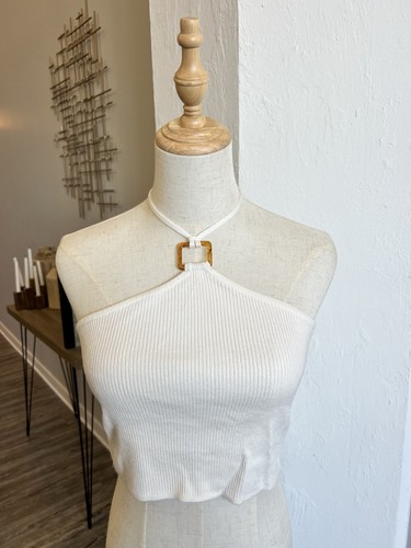 H&M Rippstrick Neckholder Tank Top weiß Gr. M - Bild 1 von 4
