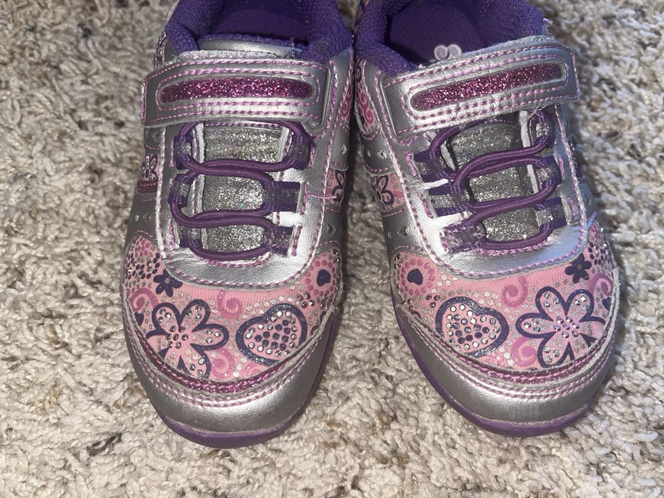 Stride Rite 8.5 M Zapatos Iluminados Niñas Pequeñas Rosa Púrpura Plata Foto 4 de 4