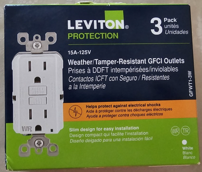 #ad #ad LEVITON GFWT1 3W 3PK 15A GFCI GFI WR TR WEATHER AND TAMPER RESISTANT WHITE NEW $50.99