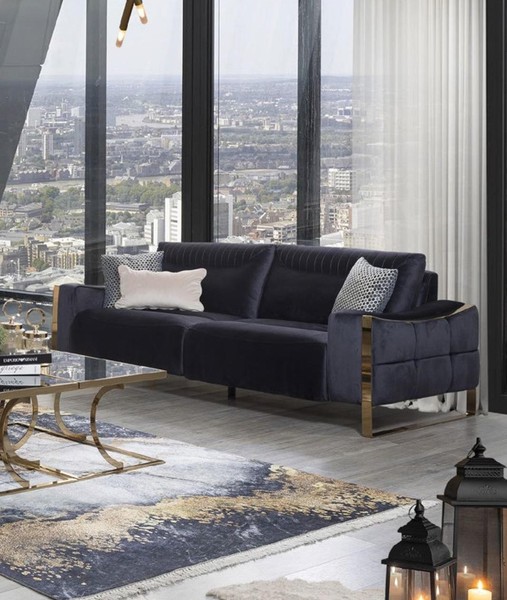 Klassische Sofa 3 Sitz Design Wohnzimmer Polster Holz Polster Moderne Luxus Blau-image