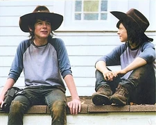 CHANDLER RIGGS and double 8x10 behind-the-scenes photo THE WALKING DEAD