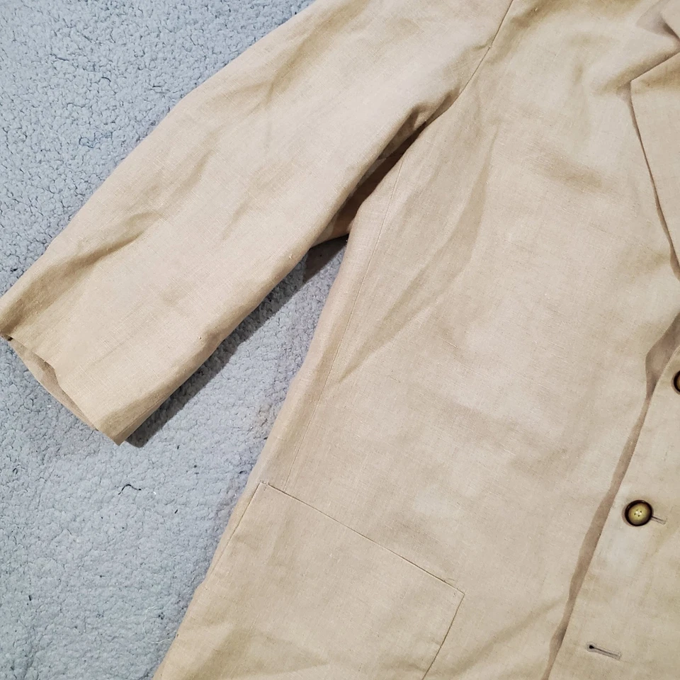 Blazer Abrigo Deportivo Estructura Vintage Chaqueta Extra Grande Tostado Ligero 100 Lino Foto 3 de 4