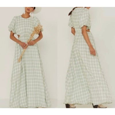 Show Me Your Mumu Eloise Dress Maxi Gingham Side Cut Outs Green White Size Small