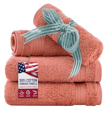 100% Cotton Turkish Washcloths for Bathroom Essentials 4 Washcloth Sets Coral