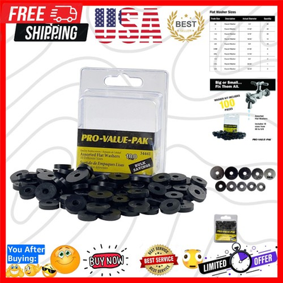 #ad Assorted Flat Washer PRO Set Black 100 Piece 34441 $15.99