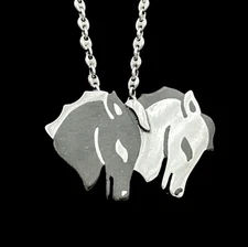 Vintage Los Castillo Onix Negro sterling silver and black onyx horse brooch pin