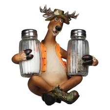 River's Edge Products Salt/Pepper Shakers Funny Deer Poly Resin and Glass Set