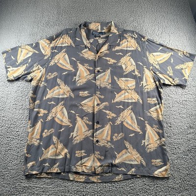Vtg Polo Ralph Lauren Caldwell Shirt Mens XL Gray Rayon Sailboat