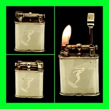 Stunning Vintage Dainty Demley Lift Arm Cigarette Lighter w/ Etched Diver WORKIN