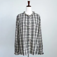 Ann Taylor Heritage Plaid Ruffle Neckline Button-Up Shirt NWT