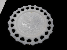 Vtg. Westmoreland Milk Glass Plate 7.5”, Putti / Cherub W/ Mandolin, Floral