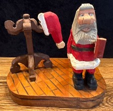 Hand Carved Folk Art Wooden Santa Claus St. Nick Drinking Cocoa 6 Tall Signed