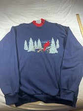 Pleasant Shade Made In USA Double Neck wintery Red Cardinal Sweatshirt Size L