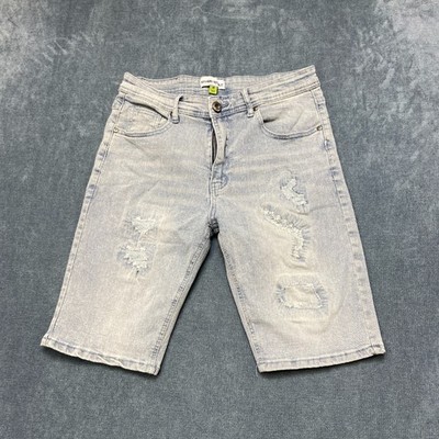 Refinery Republic Bermuda Shorts Men 34 Blue Denim Distressed Light Wash Zip Fly