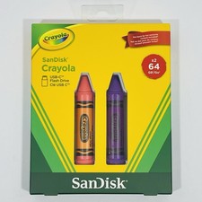 Sandisk Crayola 64GB  USB-C Flash Drive, 2PK Mango And Violet Brand New 