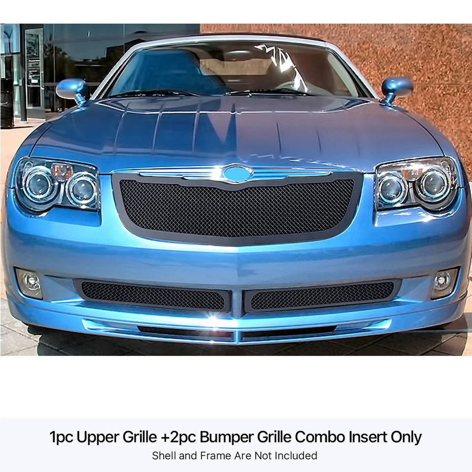 Combo de inserción de rejilla de malla negra de acero inoxidable para Chrysler Crossfire 2004-2008 Foto 3 de 3