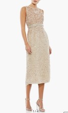 Mac Duggal 10509 Nude Sequin Midi Sheath Dress Sz 10 NWT Cocktail Formal