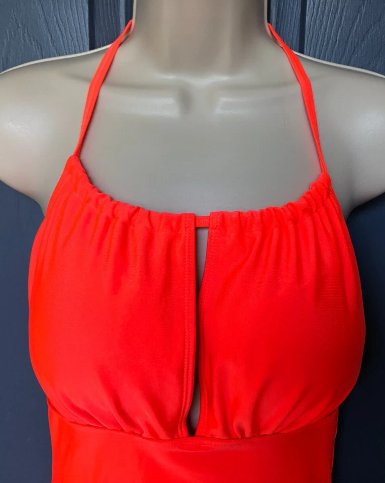Bobbie Brooks Ladies Size L Orange One Piece Swimsuit Tie Neck Padded - Imagem 3 de 4