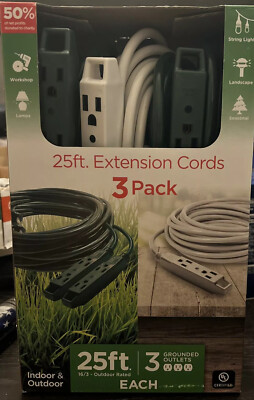 3 Jasco UltraPro Extension Cords 2 Green 1 White 25 Ft ea  Outdoor 16/3 New!!