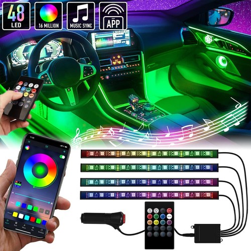 4*12LED Car Interior Light RGB Wireless Bluetooth Music Remote LED Strip Lights - Picture 2 of 12