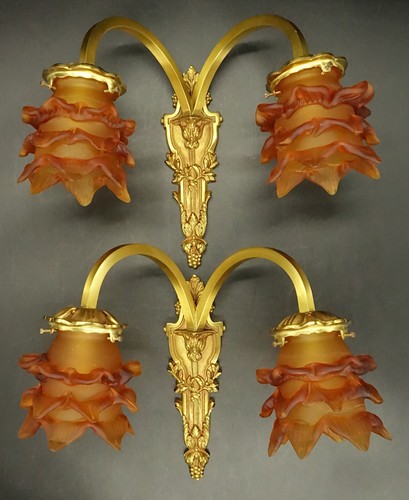 PAIR OF SCONCES LOUIS XVI STYLE - BRONZE BY LUCIEN GAU, PARIS - FRENCH ANTIQUE - Picture 3 of 10