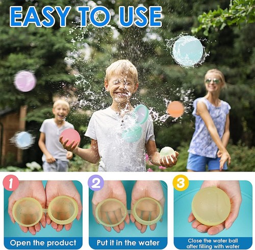 12 Stck. Wiederverwendbarer Wasserballon Nachfüllbar Schnellfüllen Wasser Spritzkugeln Wasserbombe - Bild 3 von 9