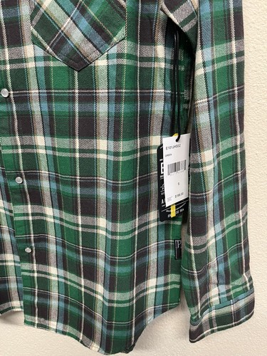 PRPS Jefferson Plaid Snap Button-Up Shirt Green Multi Men’s Size S NEW - Picture 5 of 10
