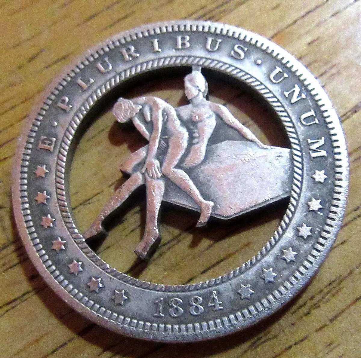 1884 Sexy Couple Hobo Nickel Dollar Coin Amazing Art Hollow Cut