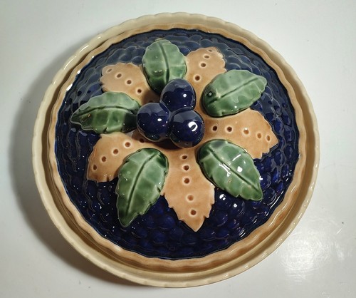 Plato y cubierta de pastel de arándanos de cerámica años 60 - Imagen 5 de 6