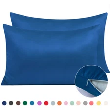 Silk Satin Pillowcase for Hair Skin Pillow Cases Set of 2 Zipper Pillow Covers