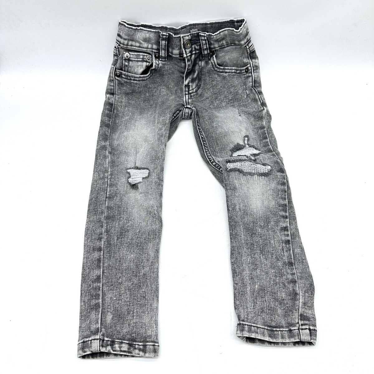 PreOwned) Wonder Nation Boys Slim Size Charcoal Ripped Denim