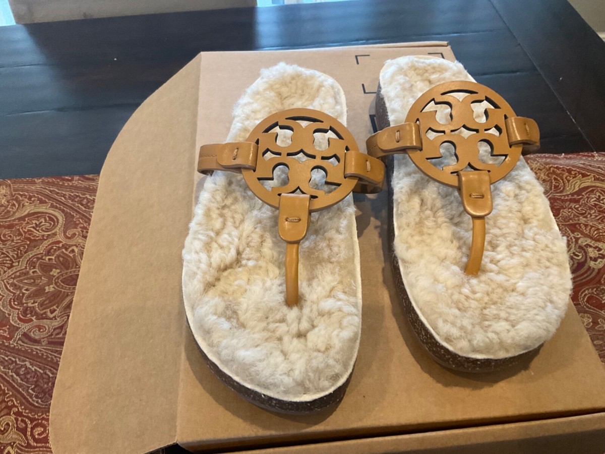 Tory Burch Miller Cloud Shearling Leather Sandal Caramel Corn,size7, BNIB,  $268