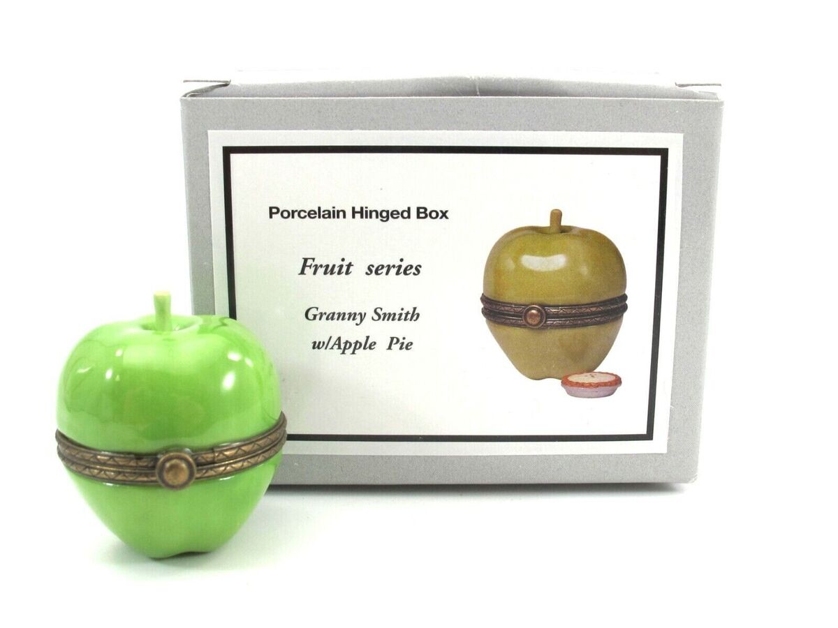 Granny Smith Green Apple & PIE PHB Porcelain Hinged Box New Granny Smith Green Apple & PIE PHB Porcelain Hinged Box New