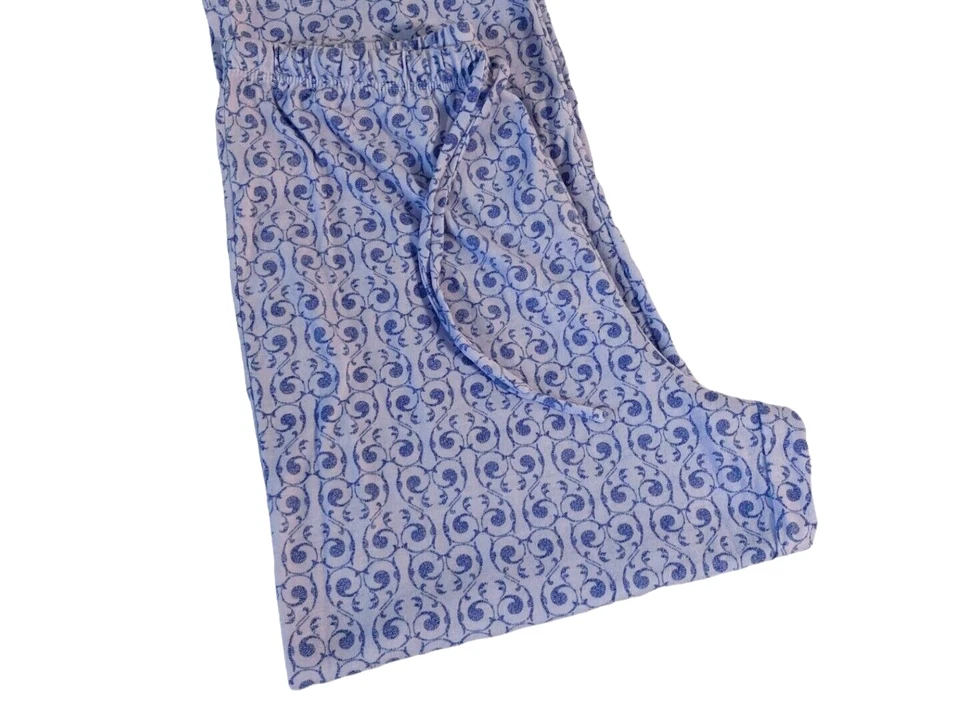 Bonitos pantalones para dormir de salón para mujer azul diseño geométrico cordón recortado talla M Foto 3 de 4