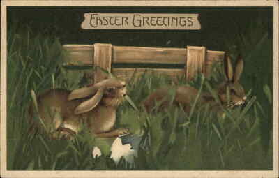 Easter Fantasy Int'l Art Rabbits by Hatched Egg c1910 Vintage Postcard