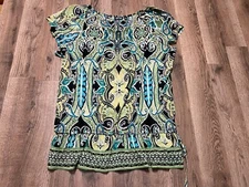 Apt.9 Shirt, Women's Size XL, Green Blue Black, See Through, All over print