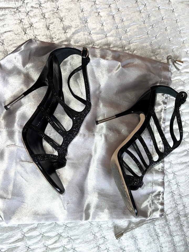 GIUSEPPE ZANOTTI Design black Crystal Embellished  EVENING Sandals Sz. 37.5  - Image 2 of 4