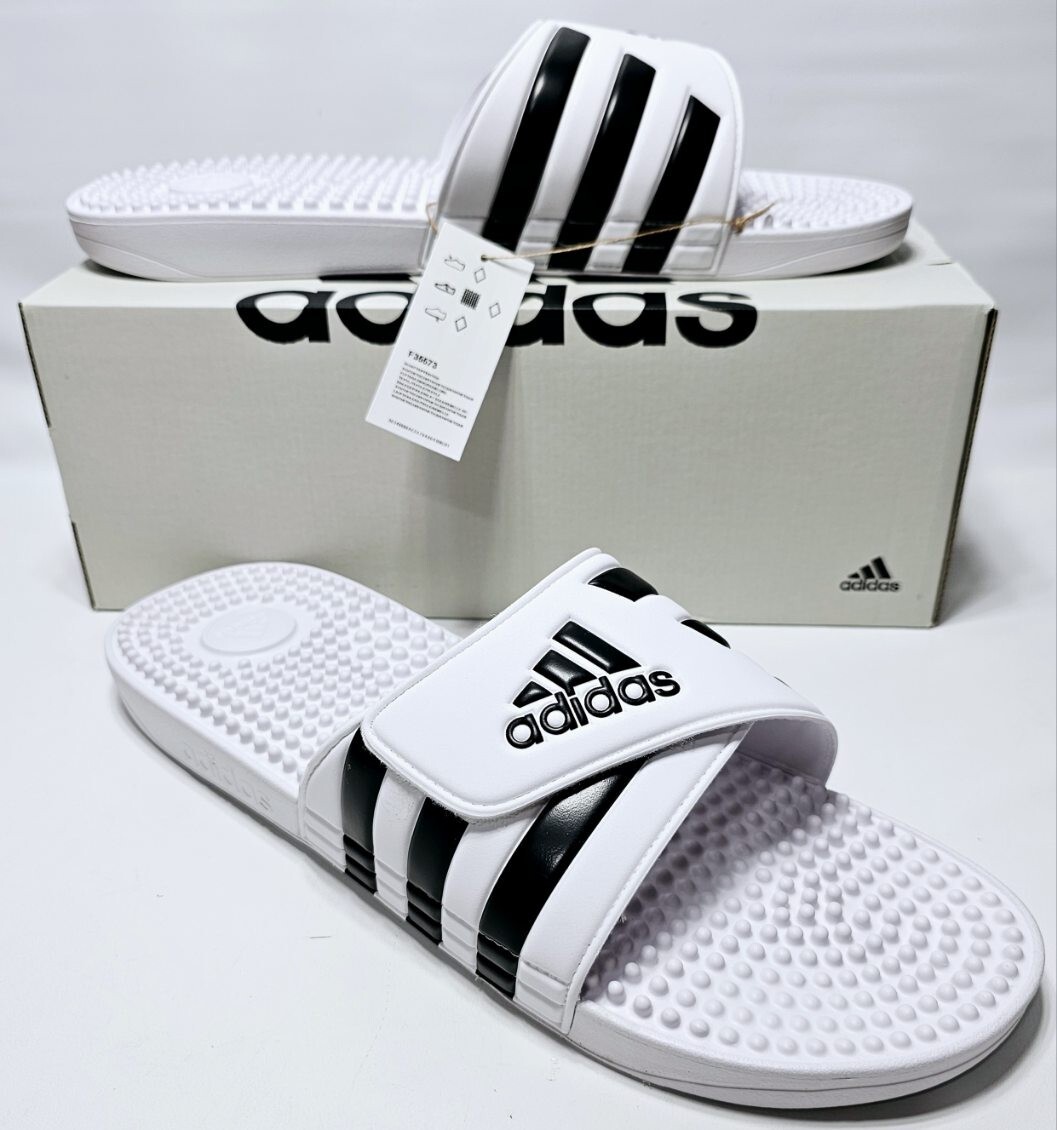 Adidas Mens Adissage Slide Athletic Sandals Size 18 White/Blk F35573 NEW in  Box