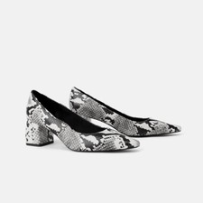 NWT Zara Snake Skin Print Block Heel Pumps Faux Leather 3230/001