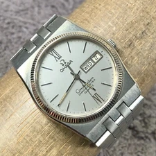 Vtg Omega Constelation Men 10K Gold Filled  Quartz Watch 7" Parts Repair