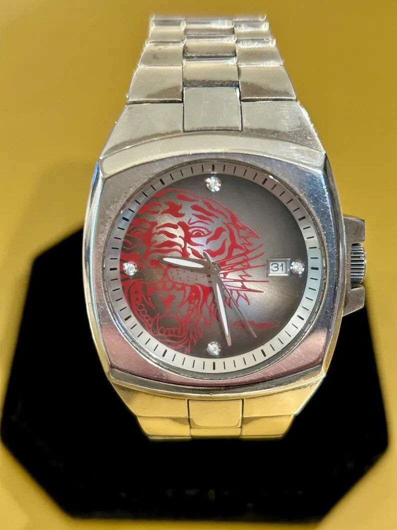 Ed Hardy watch men's Kool steel with red tiger