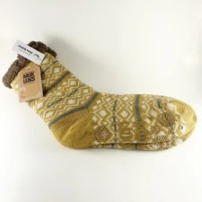 NEW Muk Luks Cabin Socks Size S/M 8-10 Camel Colored Shea Infused Lined Argyle